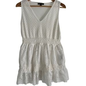 White Peplum Cutout Waist Sleeveless Lace Tank Top